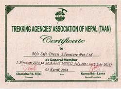 Trekking agencies association of nepal (taan) certificate